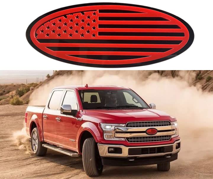 9 Inch Front Grill Rear Tailgate Auto Emblem Badge NamePlate US Flag for Ford F150, 11-14 Edge, 11-16 Explorer, 06-11 Ranger, 07-14 Expedition,F-9USF-RB Red, Black/Red