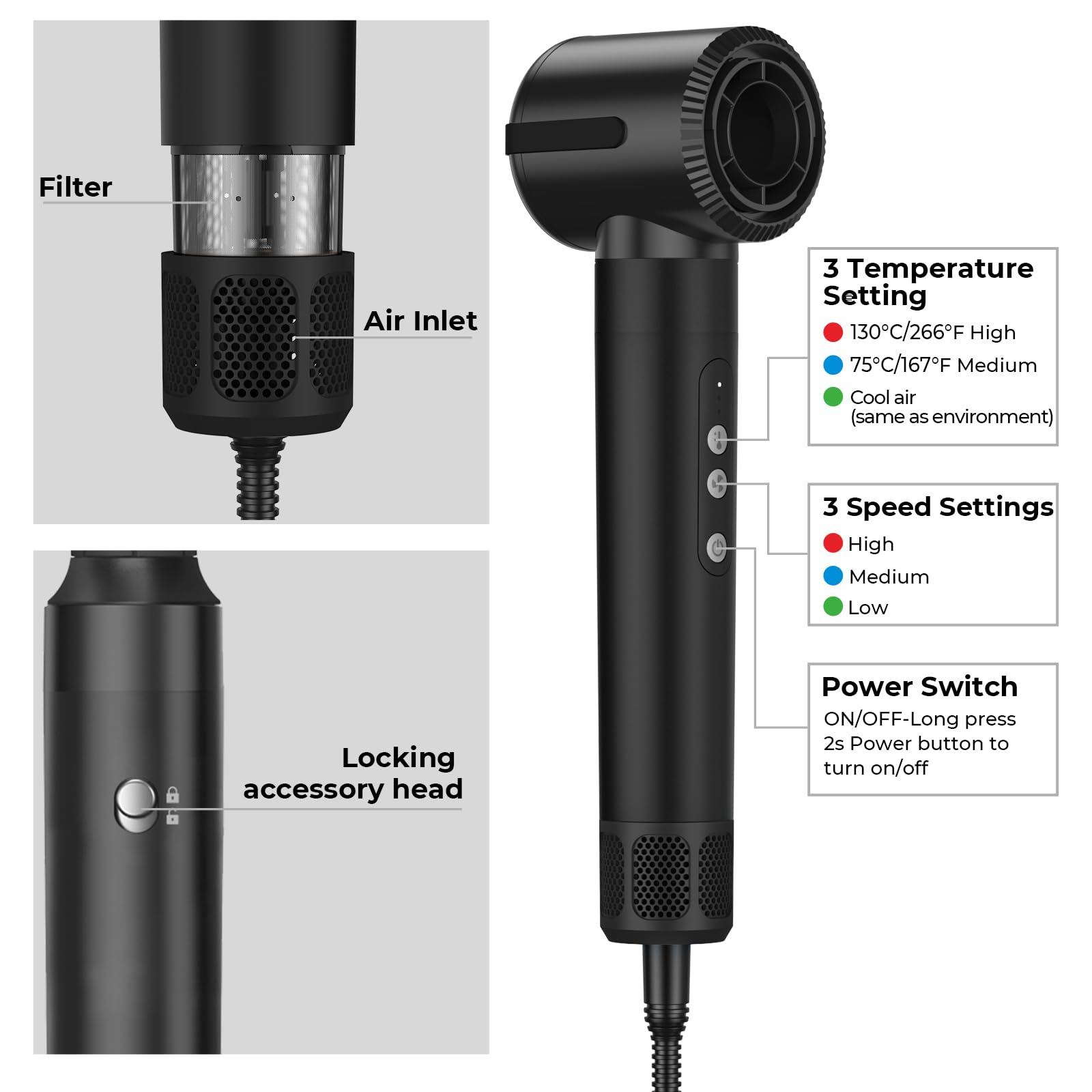 Asciugacapelli Hair Styler 6 in 1, 1400w Spazzola Asciugacapelli Ionico, 30mm Ferro Arricciacapelli ad Aria Calda, 3 Regolazioni di Temperature, Styler per Asciugacapelli, per Asciugare, Arricciare