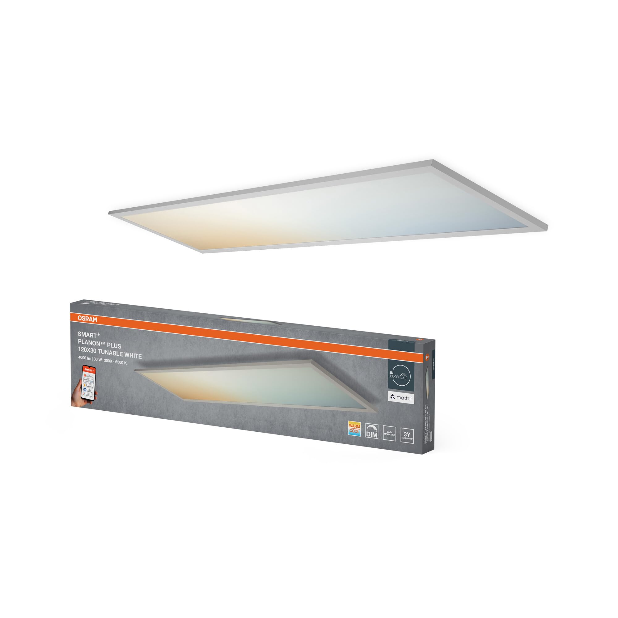 OSRAM SMART+ Matter Planon Plus PANEL LED TUNABLE WHITE, 1200x300mm, 36W, 2700lm, 3000-6500K, Matter WLAN