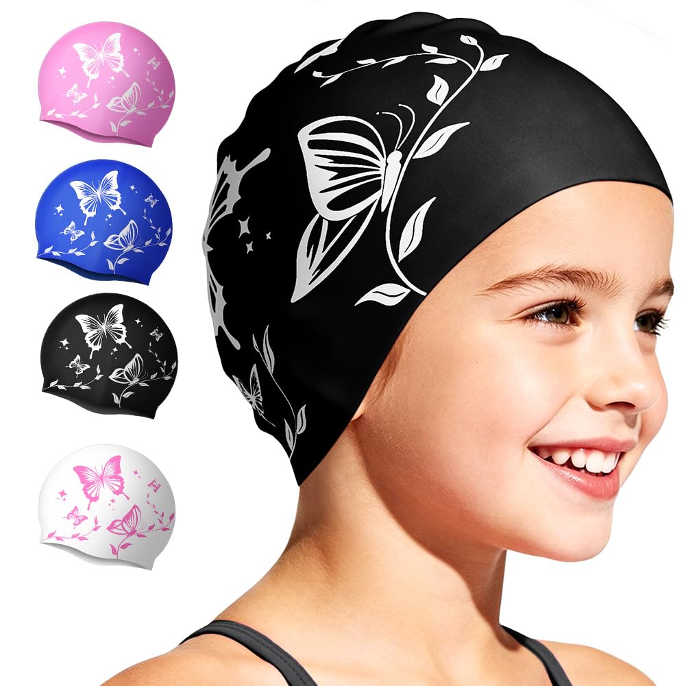 AOOSU Swimming Cap, Silicone Swim Cap, Kids Swim Hat Waterproof and Non-Slip, Comfortable and Soft, Unisex, Comfortable Suitable for Swimming and Diving