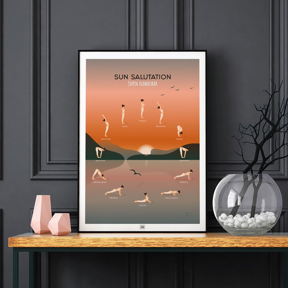 Frog Posters Yoga Poster: Sun Salutation – 12 asanas – Impresión ecológica – 30 x 40 cm, 50 x 70 cm y 70 x 100 cm (70 x 100 cm)