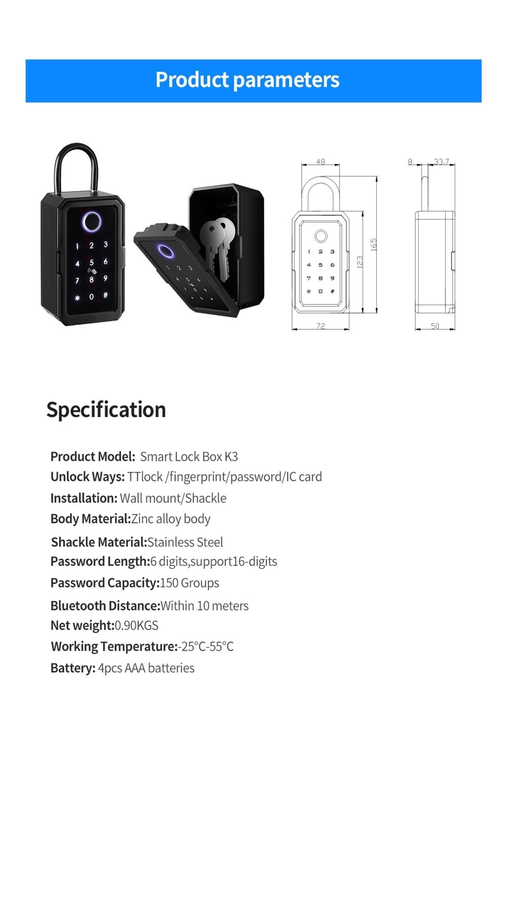 Cassaforte, cassaforte per la casa, Tuya Key Safe Ttlock Impronta Digitale Cilindro Digitale App Accesso Remoto Cassetta Di Sicurezza Montata A Parete per denaro, gioielli, documenti