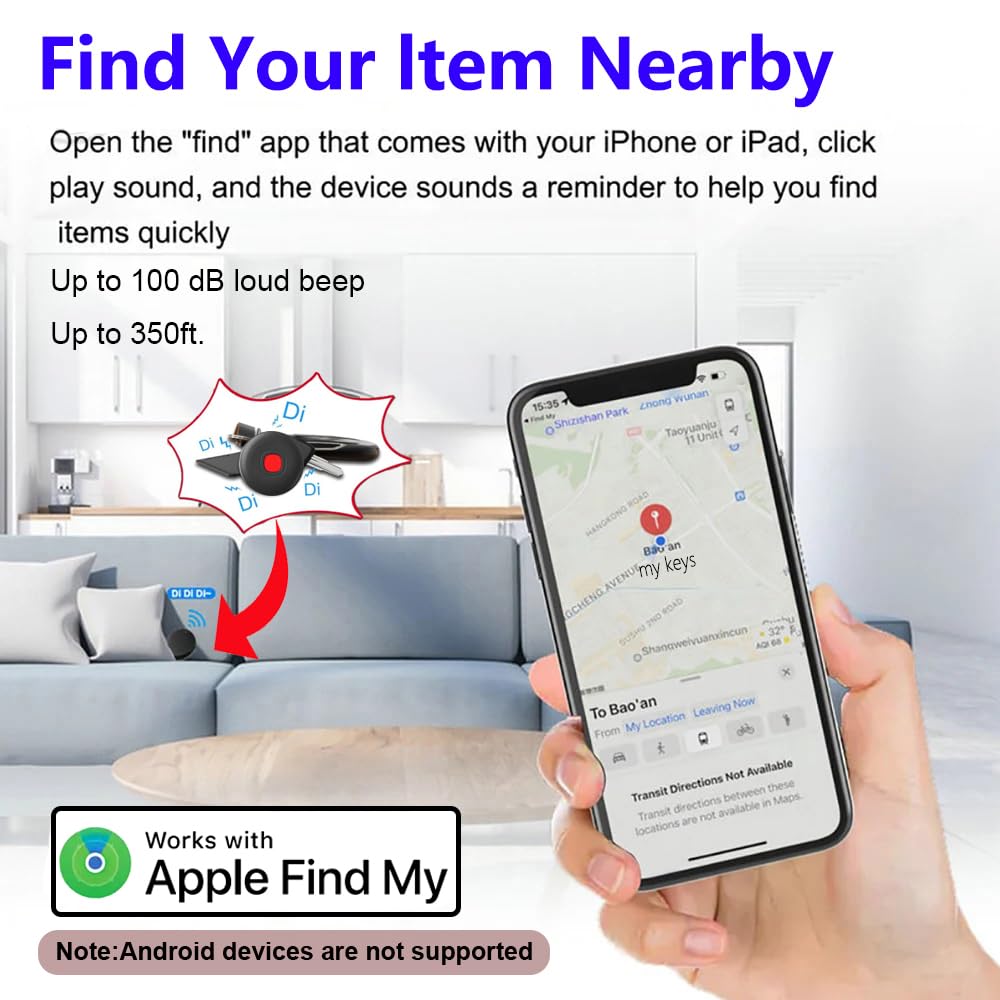 Lot de 4 étiquettes de suivi d'air intelligentes, étanche IP68, traqueur de bagages Bluetooth fonctionne avec l'application Apple Find My (iOS uniquement), localisateur de clés et localisateur