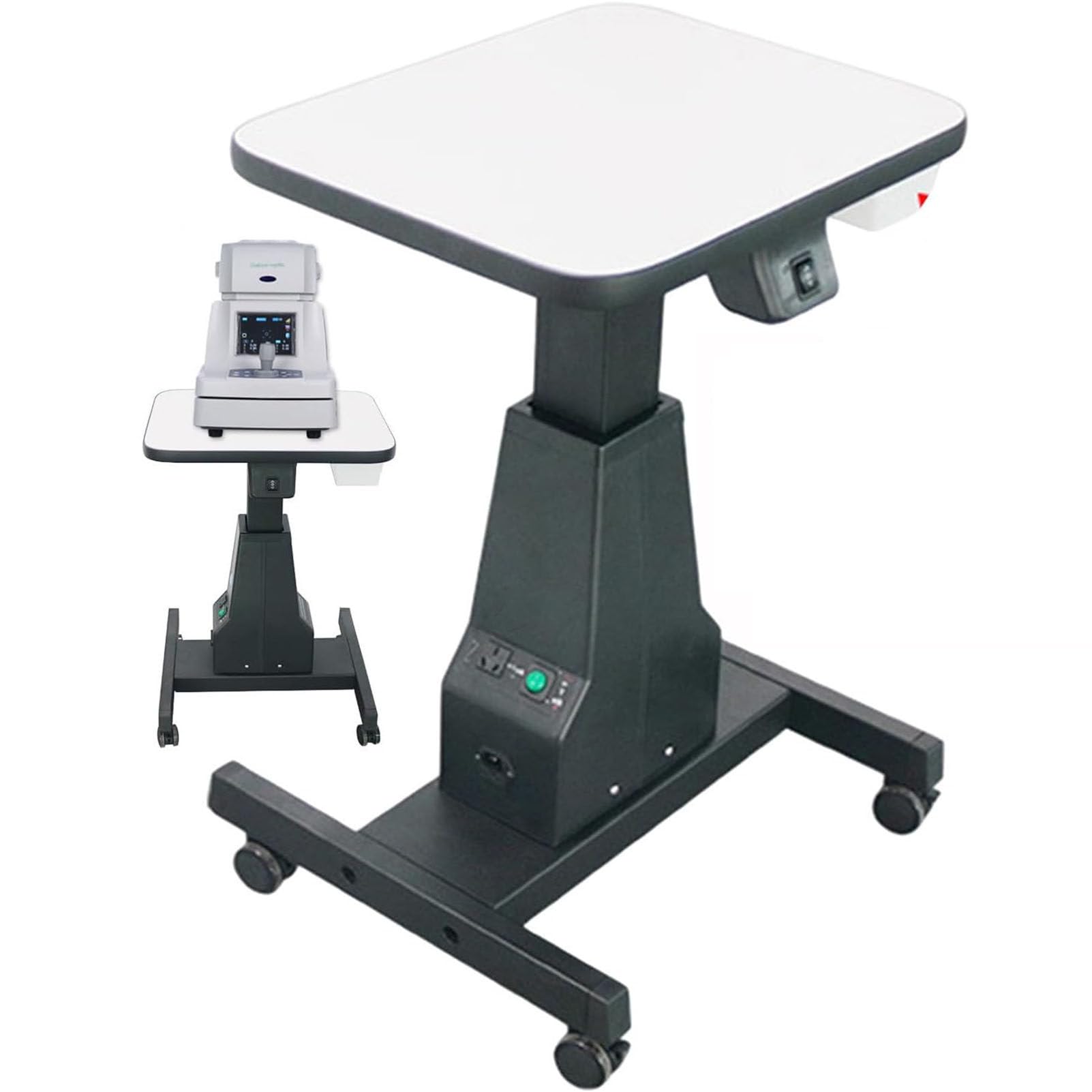 Tavola di sollevamento motorizzata, stazione di lavoro per strumenti ottici regolabile in altezza da 65 a 82 cm, con cassetti, per laboratorio di occhiali di optometria