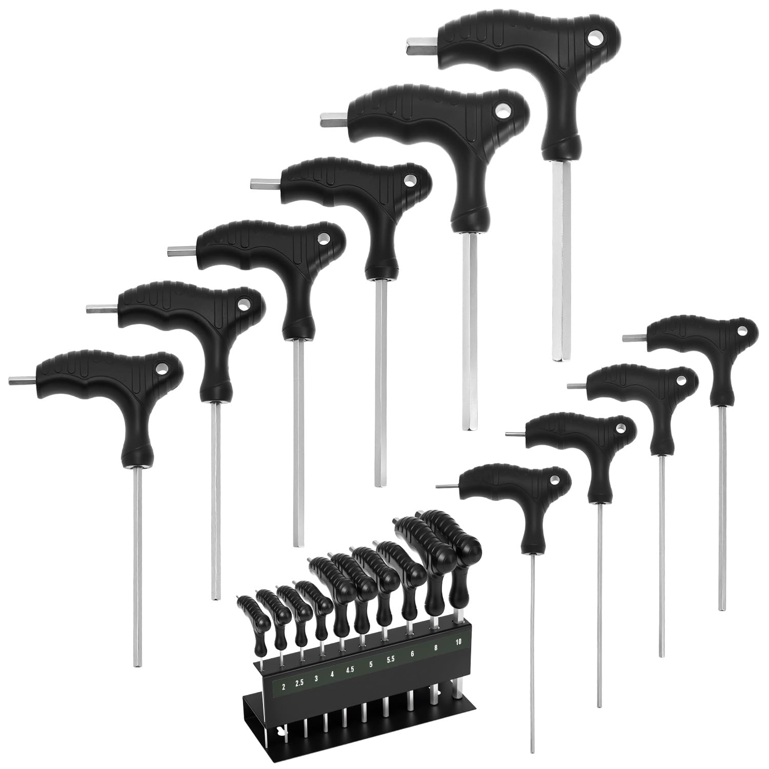 QWORK® 10 Piezas Llaves Allen, 2-10mm Llaves Hexagonales con Mango en T, para Bicicletas, Coches y Bricolaje