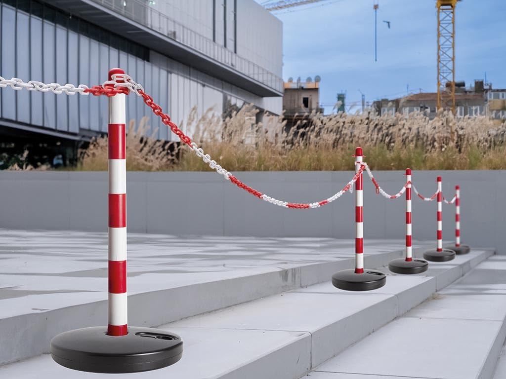 Perel Borne de signalisation 90 cm rouge blanc poteau plastique 2 anneaux pour chaîne ruban clôtures temporaires