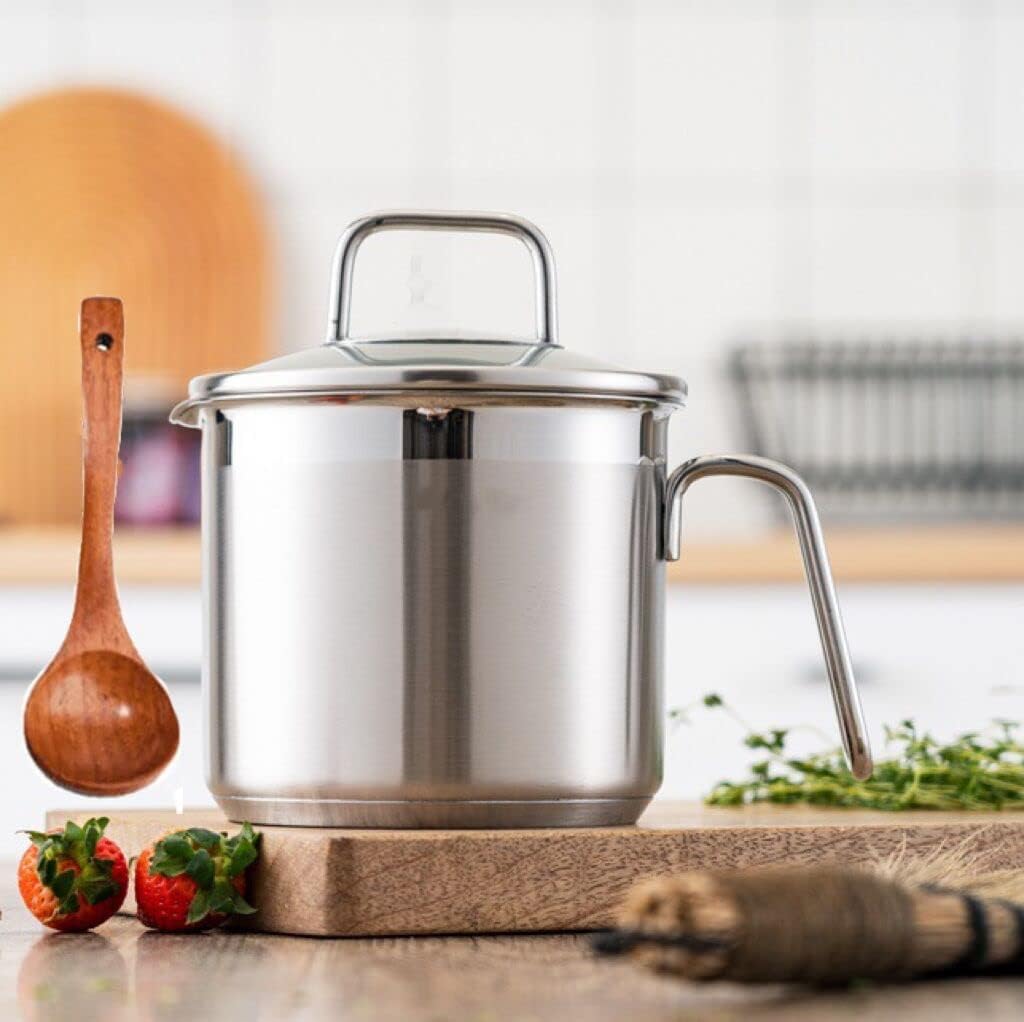 1.5 Quart Saucepan With Pour Spout, Multi Pot With Straining Lid and Soup Serving Spoon - Perfect For Boiling Milk, Sauce, Gravies, Pasta, Noodles