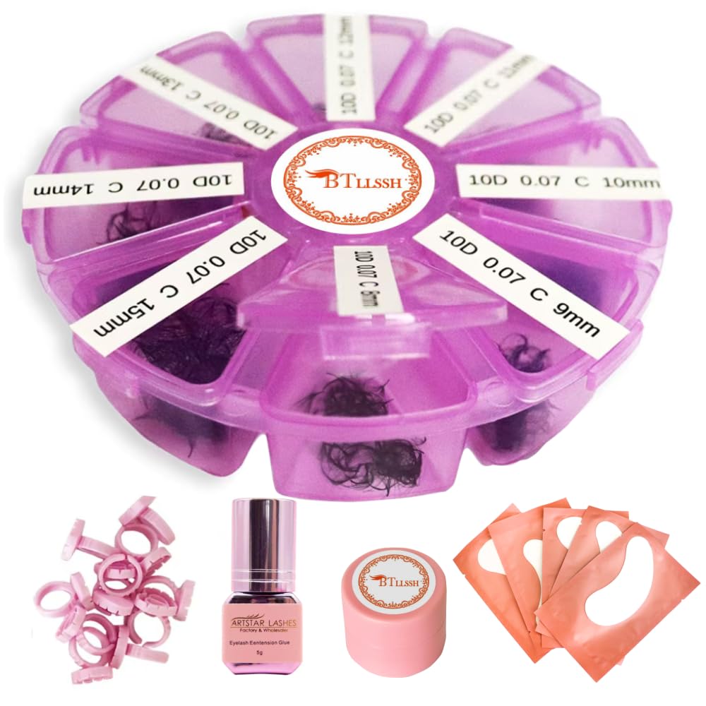 BTLLSSH 800 lashclusters Wispy Premade fans 10D0.07 0.31-0.63INCH Mixed Volume Eyelash Extensions Tray-10D Fans,D Curl Lash Fans, Pointed Handmade