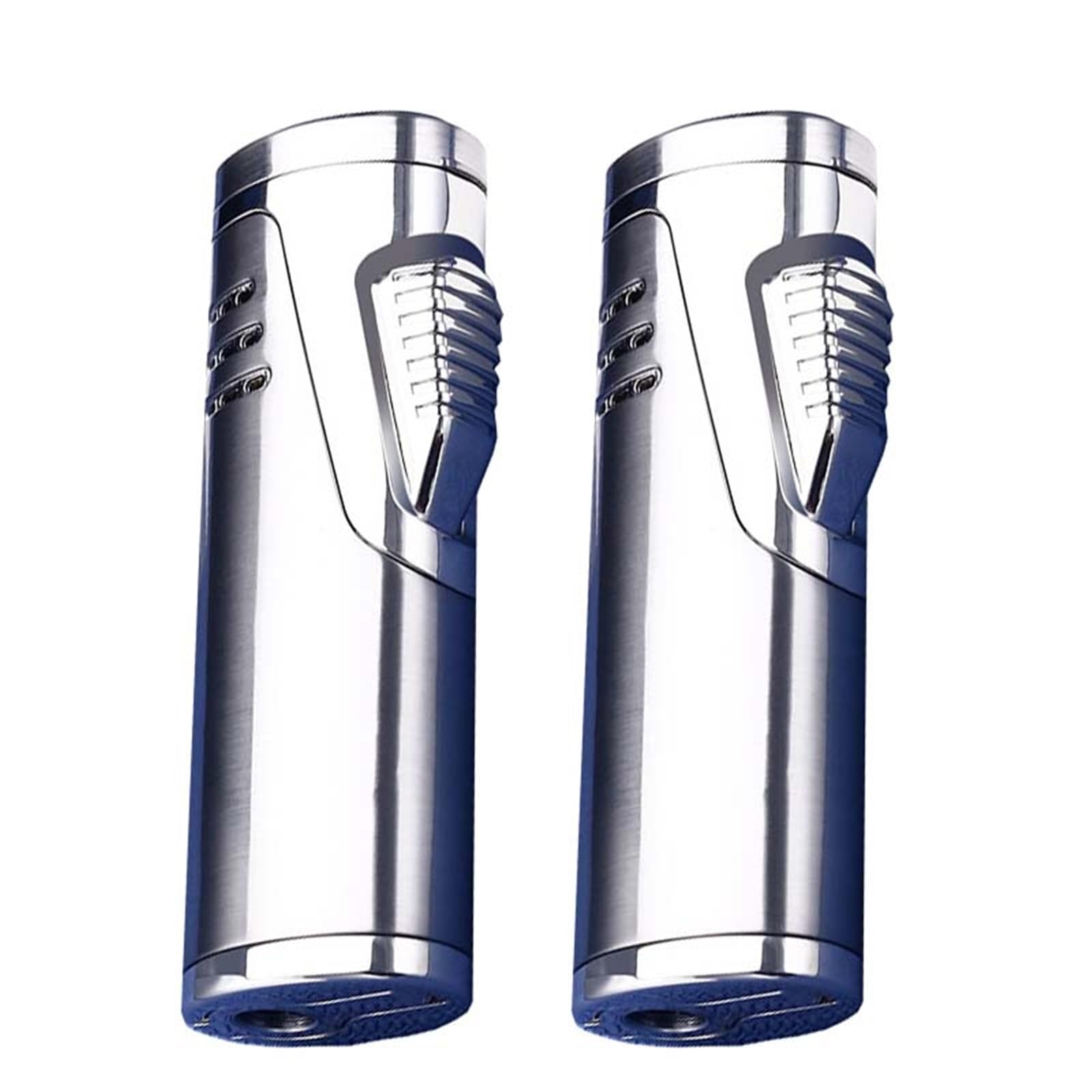 Windproof Straight Dual Fire Blue Flame Lighter Cigar Lighter Visible Fuel Window Adjustable Flame Size Refillable Butane Gas