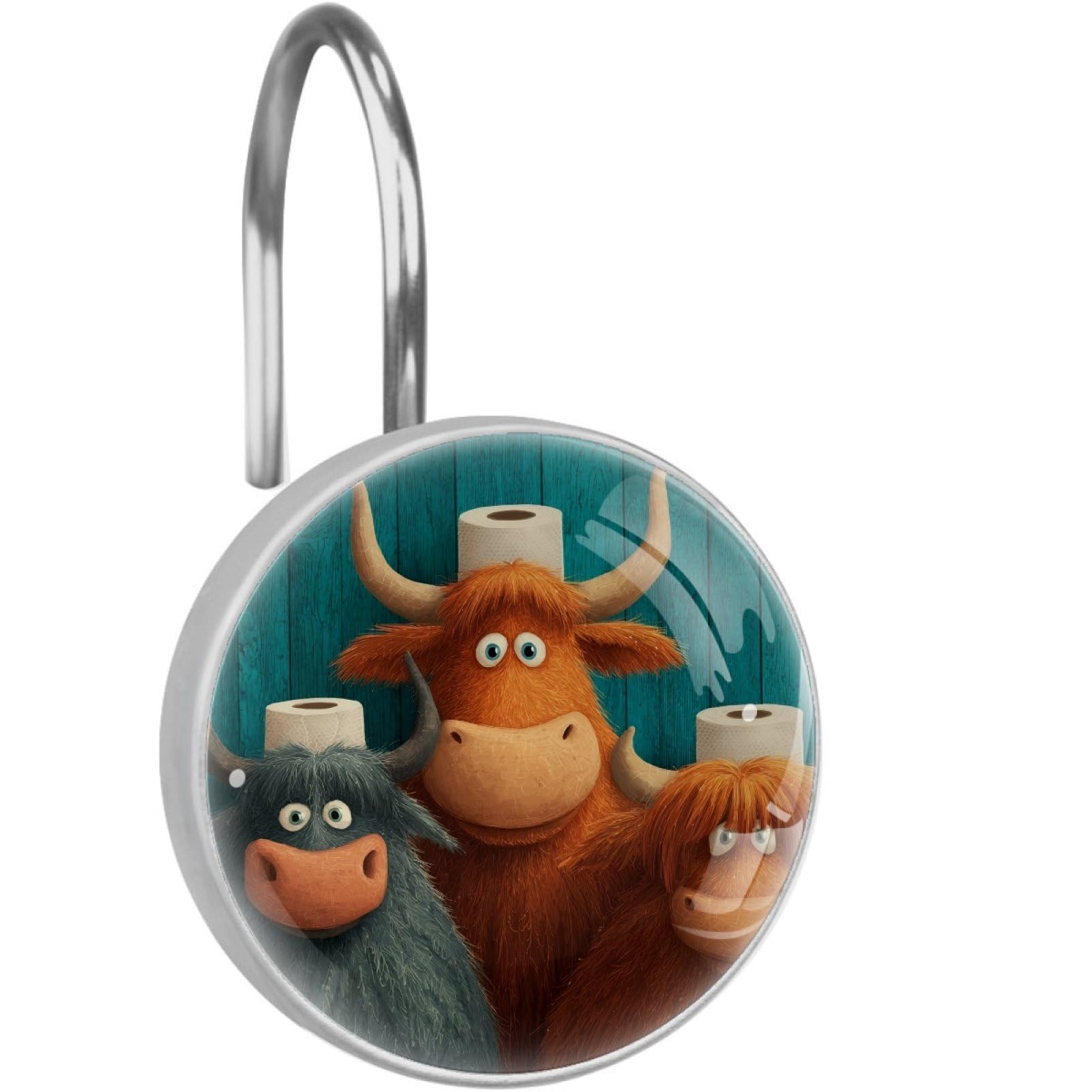 VAPOKF Decorative Shower Curtain Hook: Cartoon Highland Cow Rustproof Stainless Steel Shower Curtain Ring for Bathroom - Shower Curtain Hook & Hangers - Set of 12