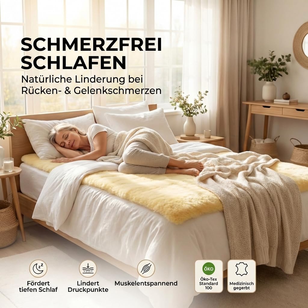 90x200cm Lammfell Premium Bettauflage – Echt Merino Oeko-TEX