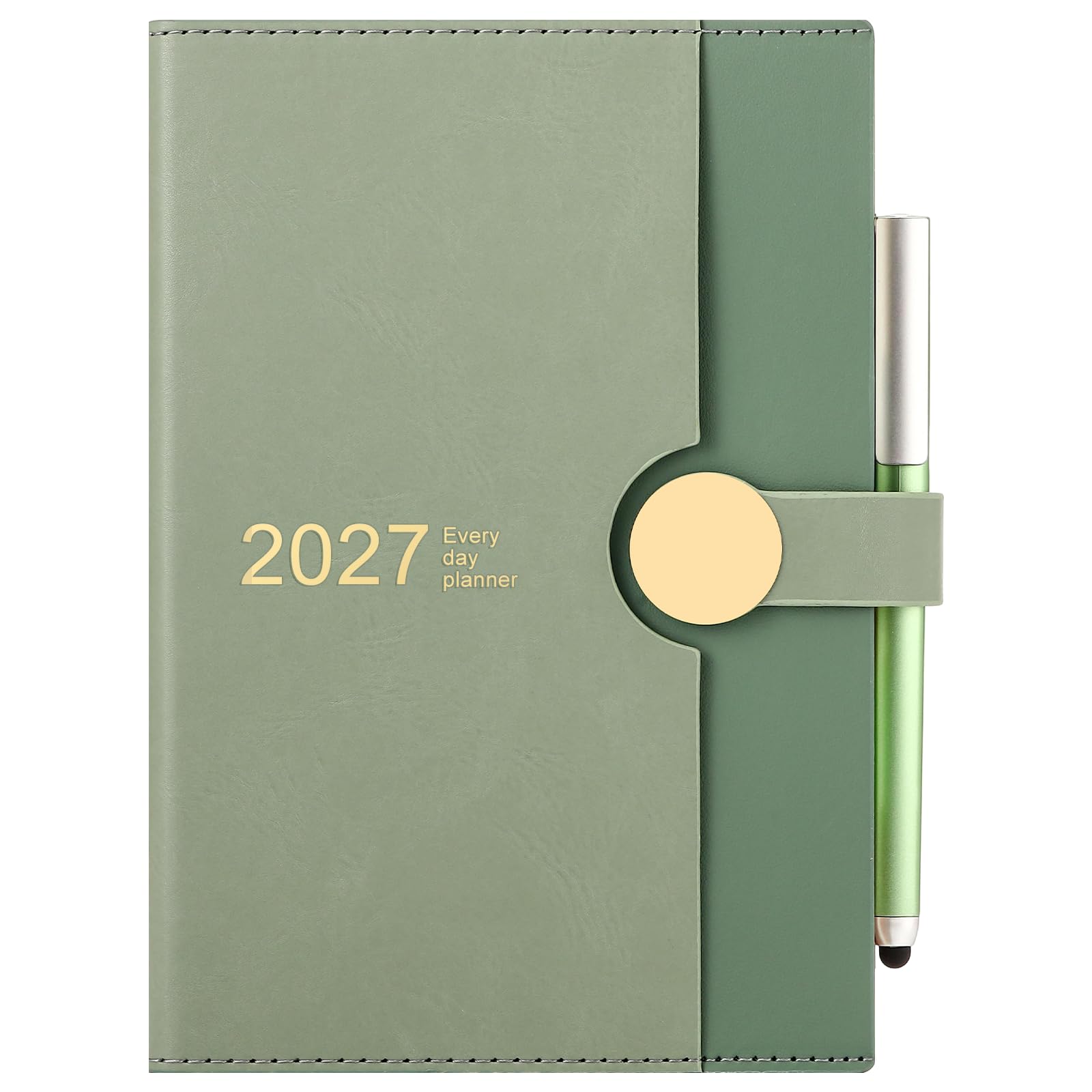 Academic Diary 2027 A5 Page a Day, from January 2027 to December 2027, 12 Months Daily Planner,Hardcover Diary with Pen (Green)