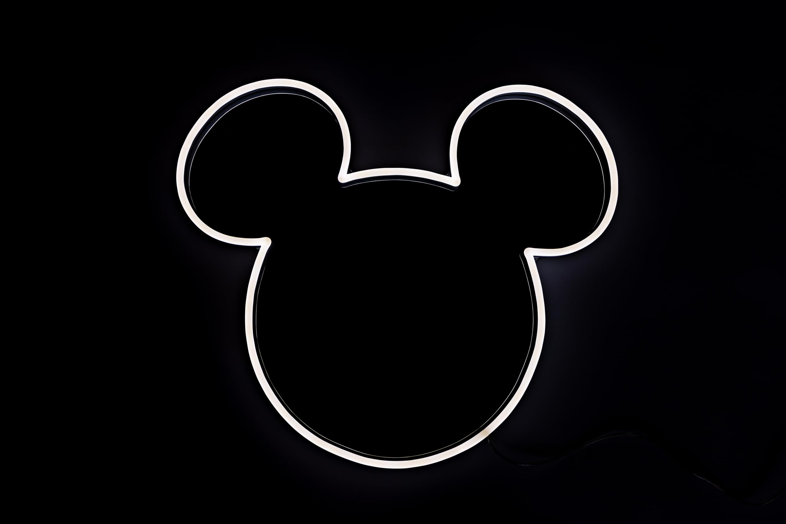 YELLOWPOP Letreros de neón, espejo de Mickey Mouse de Disney (plateado), letreros de neón para decoración de pared, luces LED de neón de bajo consumo para todas las paredes, letrero de neón