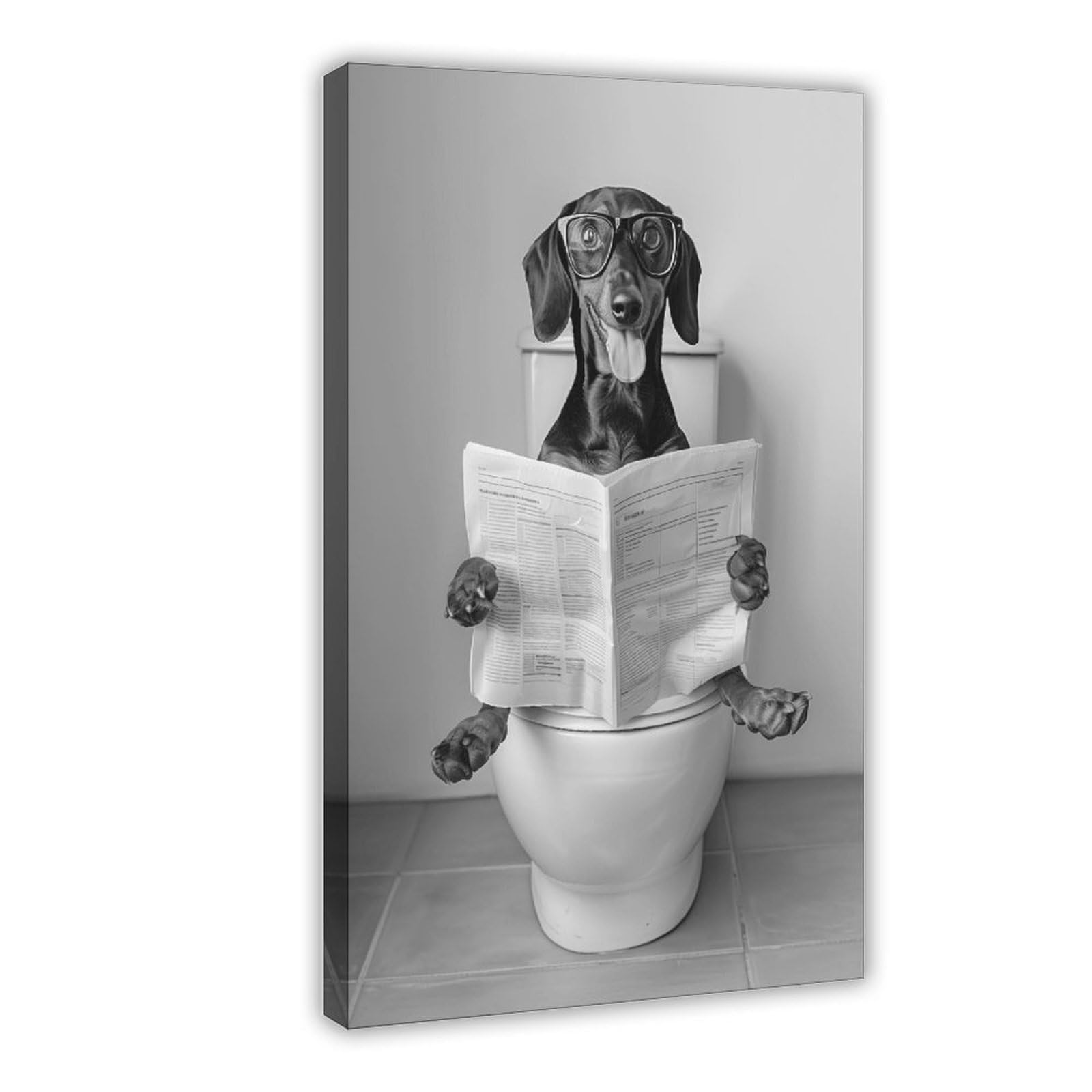 Ncudank Dachshund On The Toilet Canvas Poster Bedroom Decor Landscape Office Room Decor Gift 12X18inch(30X45cm)