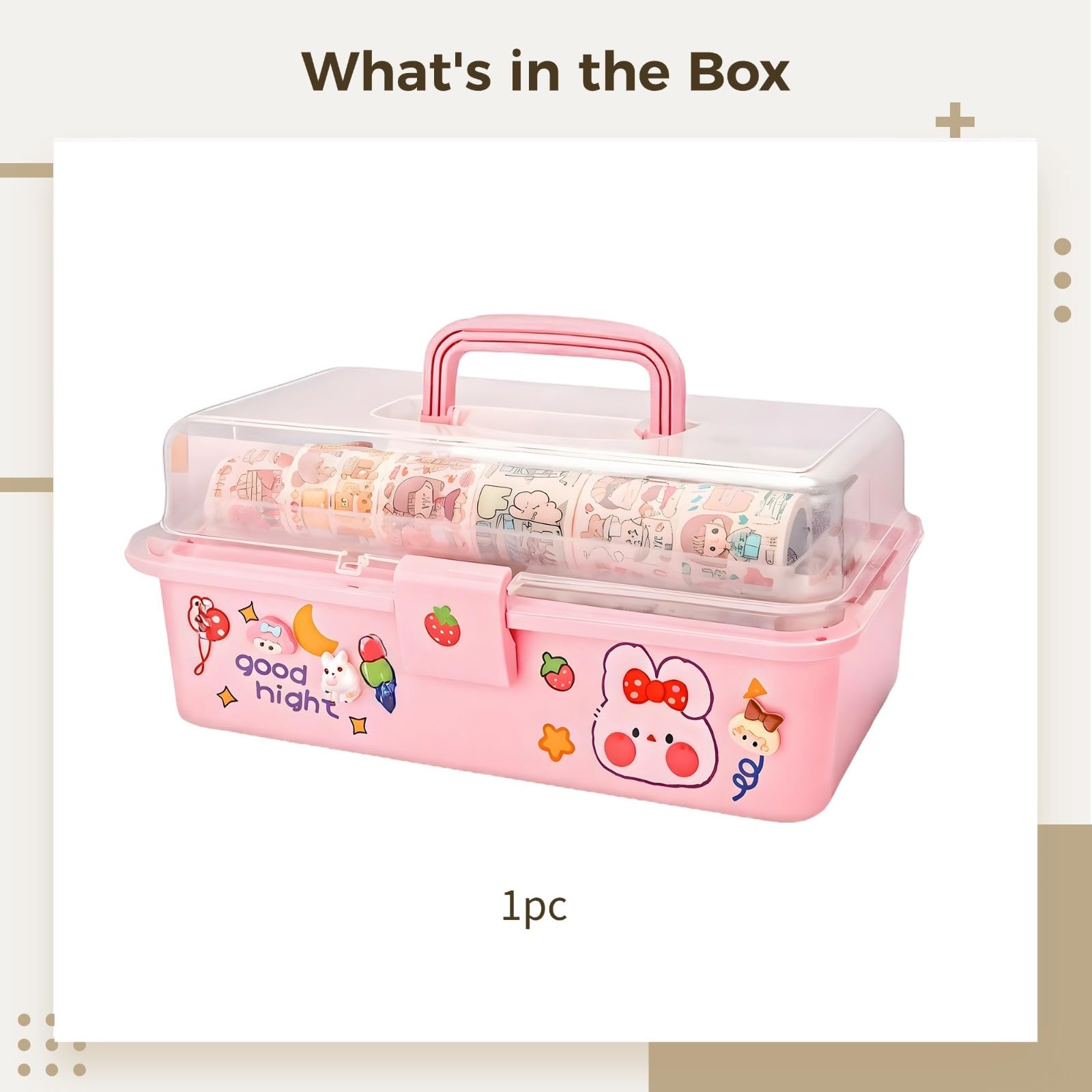 Scatola organizer per capelli rosa a 3 livelli con manico, chiusura a scatto e adesivi divertenti per personalizzazione