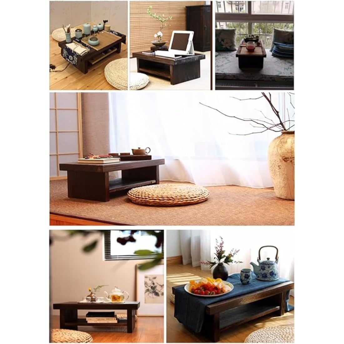 Wooden Expert Retro Japanese Wooden Low Table Wood Table for Living Room Coffee Table for Bay Window and Tatami Zen Tea Table,Dark Brown (68 * 35 * 20cm) 3