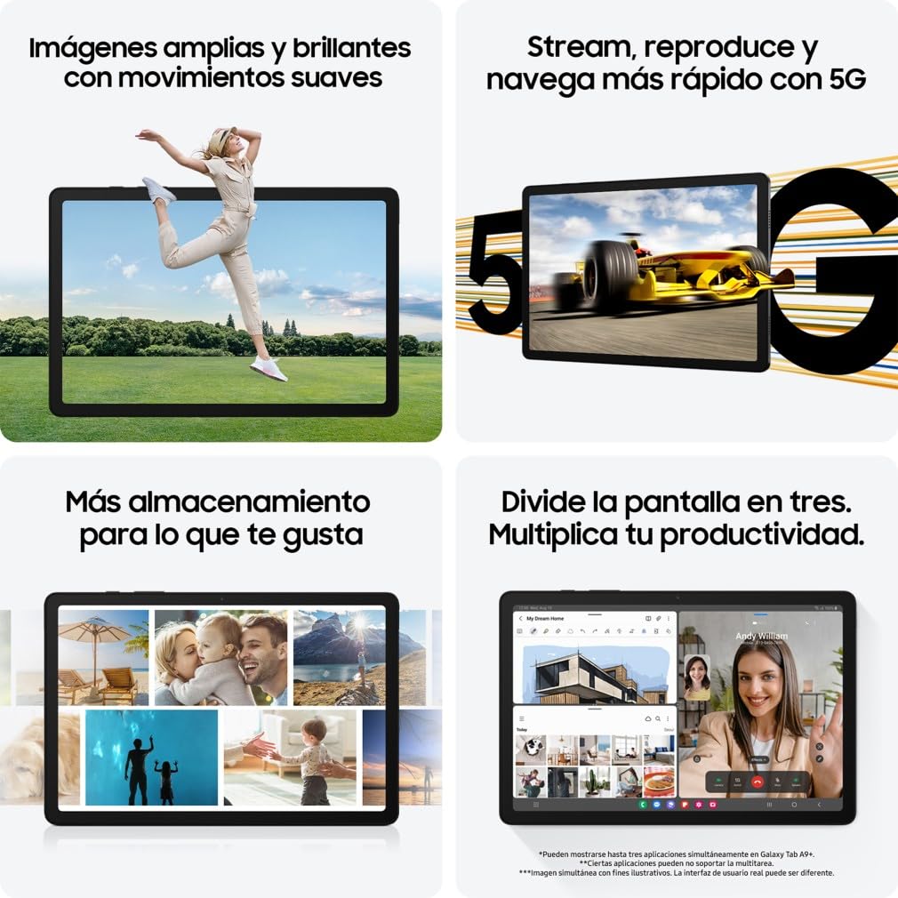 Samsung Galaxy Tab A9+ Tablet 128 GB WiFi 11" Pantalla Android Gris