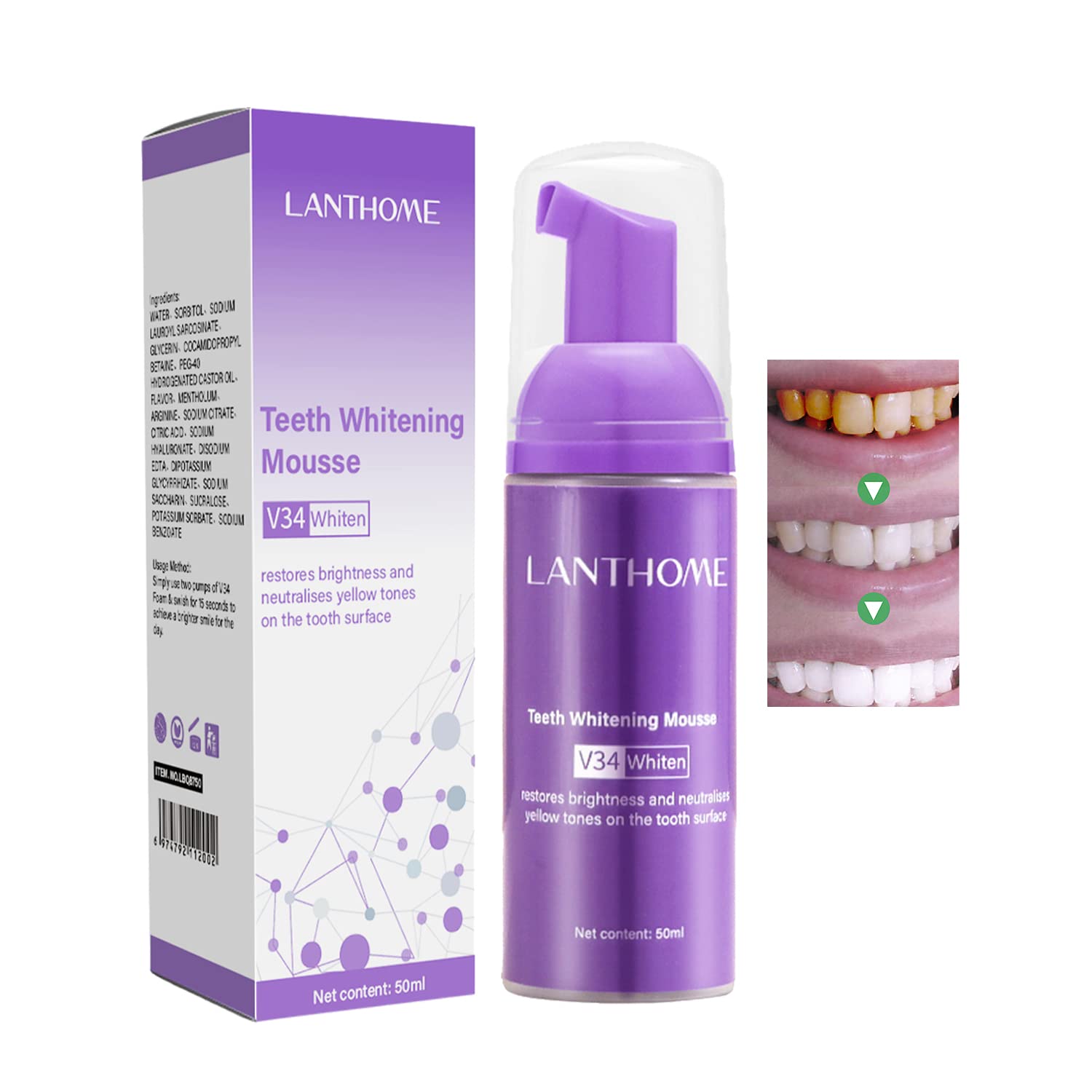 AKARY Teeth Whitening Mousse, Refreshing Breath Deep Cleaning Foam Toothpaste Natural Mouth Wash Water, Purple Teeth Whitening Toothpaste Ultra Fine Mousse Foam