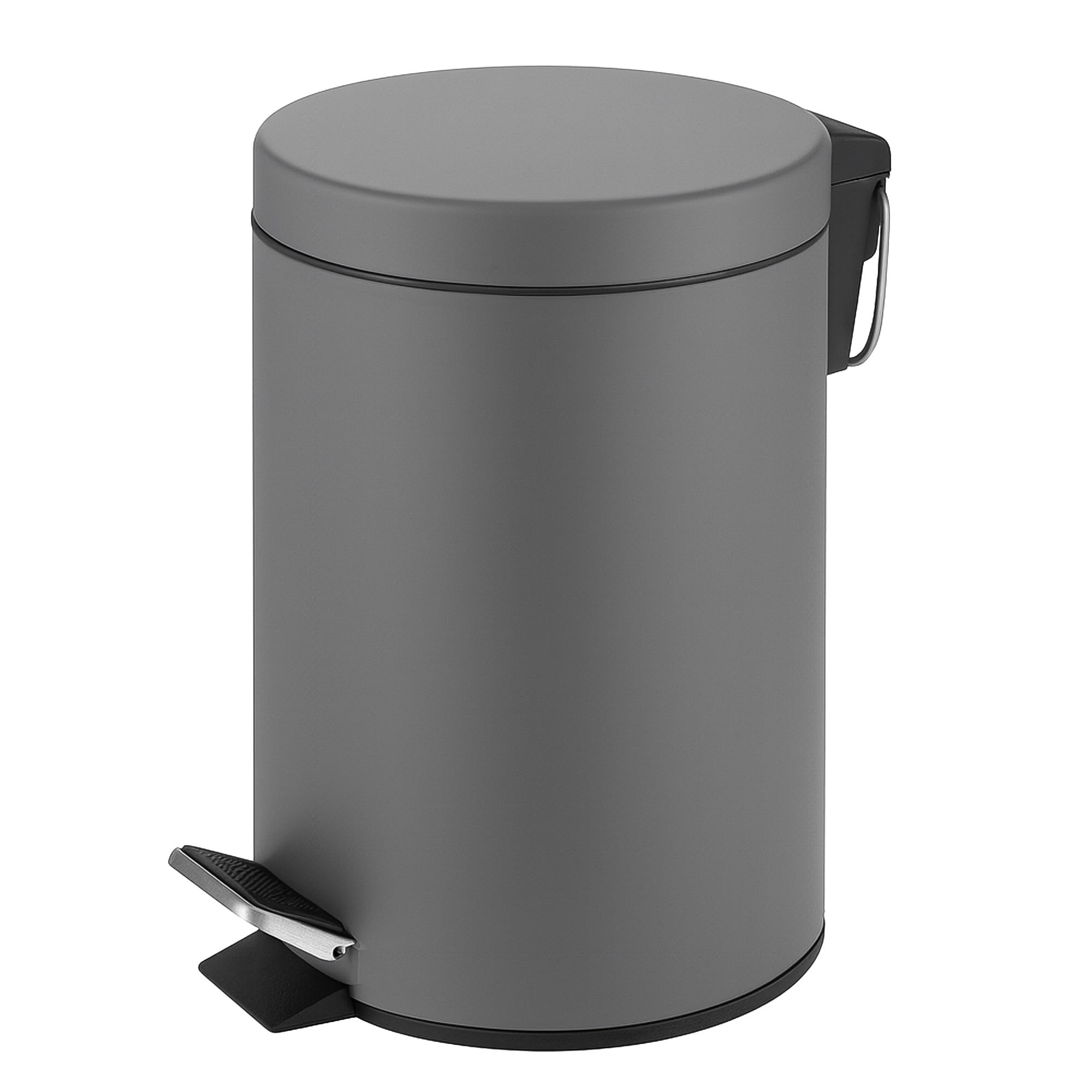 Innoteck Essentials Round Colour Coated Pedal Bin 3L Dustbin Size 26x17cm for Kitchen and bathroom, Matt Grey, Powder Coated Steel, 3 Litre