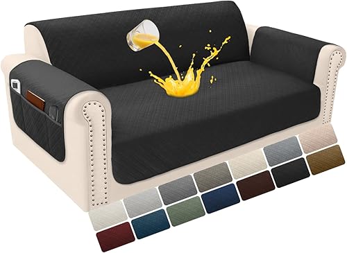 Miniatura 71 de Funda de terciopelo 100 % impermeable para perros, funda de sofá lavable para sofá de 3 plazas, juego de fundas acolchadas y antideslizantes con