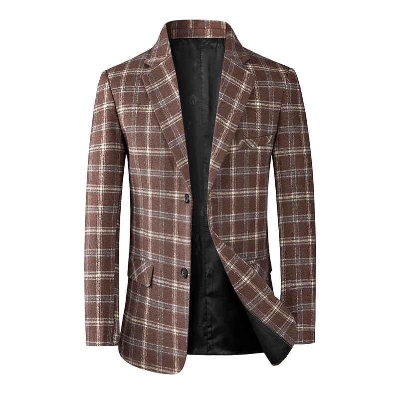 Men's Causal Suit Blazer Plaid Color Block Checked Patterned Slim Fit Coats Two Button Business Wedding Party Banquet