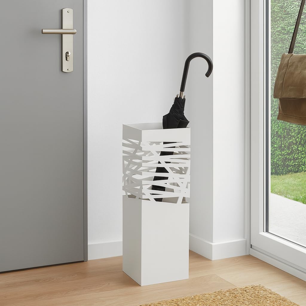 Versa Rulo Paragüero para la Entrada, Habitación o Hall, Porta Paraguas Moderno, Medidas (Al x L x An) 49 x 15,5 x 15,5 cm, Metal, Color Blanco