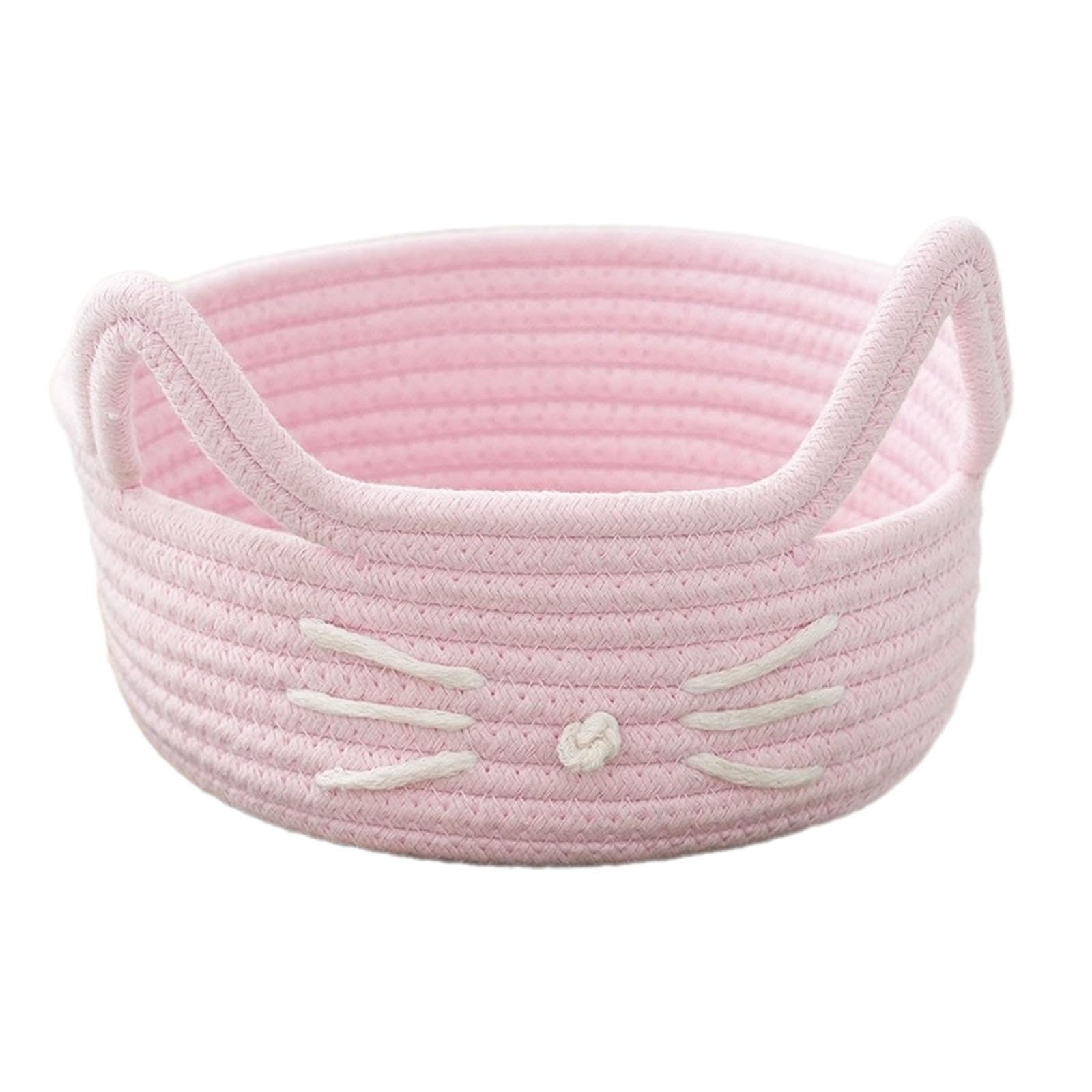 Folpus Cartoon Cat Cotton Rope Basket Toys Organizer Modern Multifunctional Portable Kitten Shape Storage Basket for Dressing Room, Pink — image 1