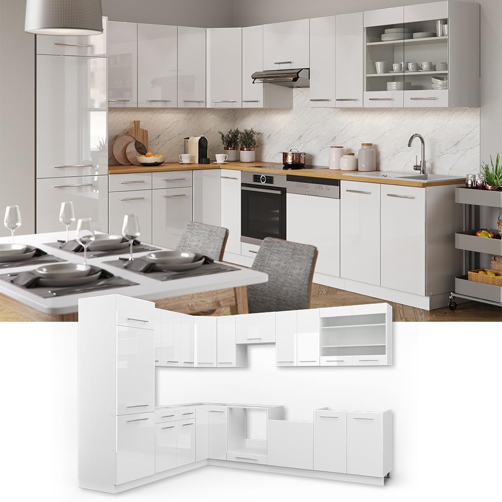 Vicco cuisine Fame-Line, Anthracite-or/blanc, 355 cm sans plan de travail