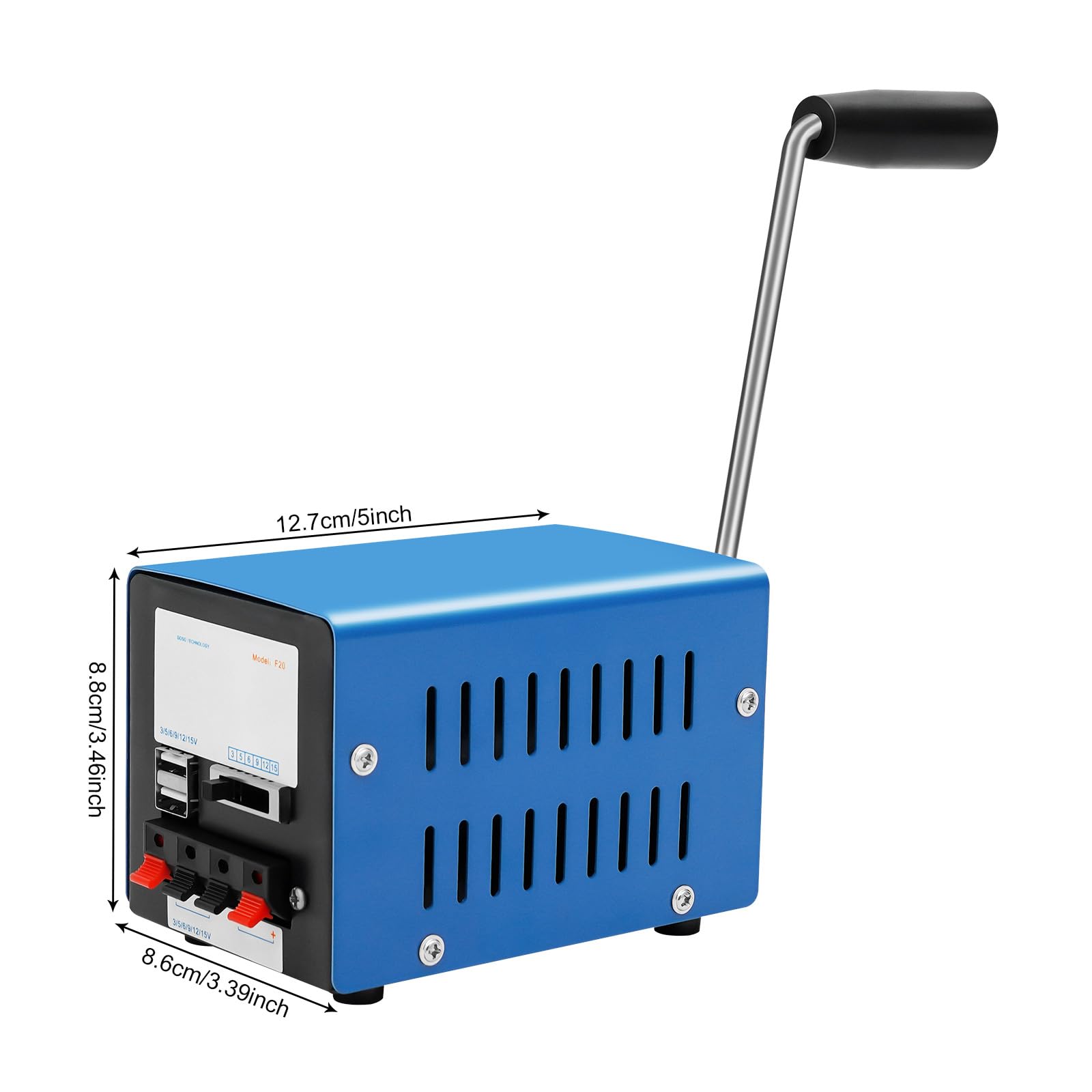 Generador de mano de 20 W máx. de manivela, generador de energía de emergencia portátil con USB, fuente de alimentación manual 12,7 x 8,6 x 8,8 cm para camping al aire libre