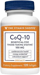 The Vitamin Shoppe CoQ-10 100mg - Beneficial for Those Taking Statins – Supports Heart & Cellular Health and Healthy Energy Production, Essential Antioxidant – Once Daily (120 Softgels)