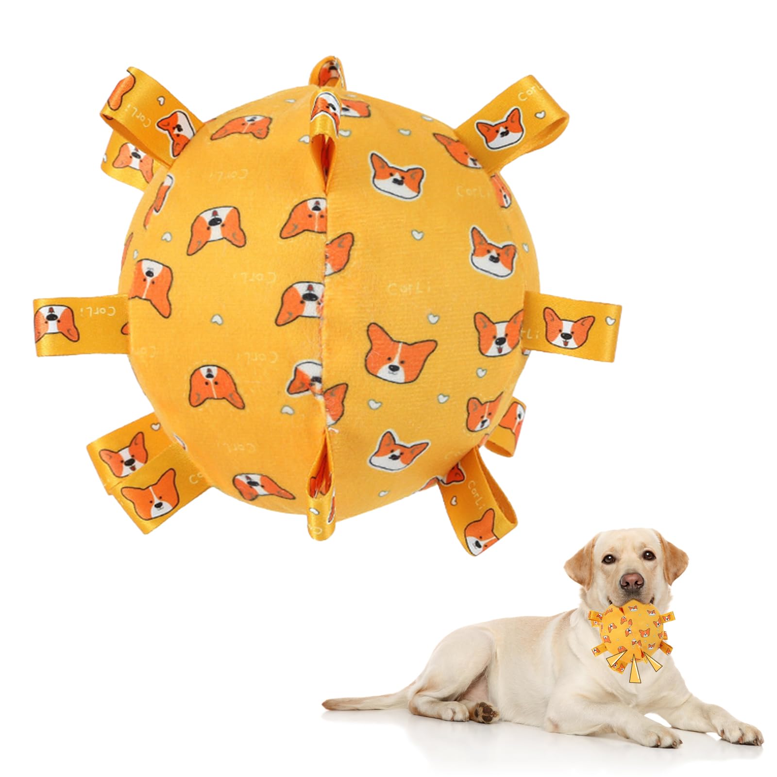 Mtbricey Built-in Bell Interactive Dog Football Toys with Grab Tabs 15cm / 5.9inch Plush Dog Toys Soccer Ball with Straps Suitable for Small and Medium Puppy Breed Indoor and Outdoor Orange