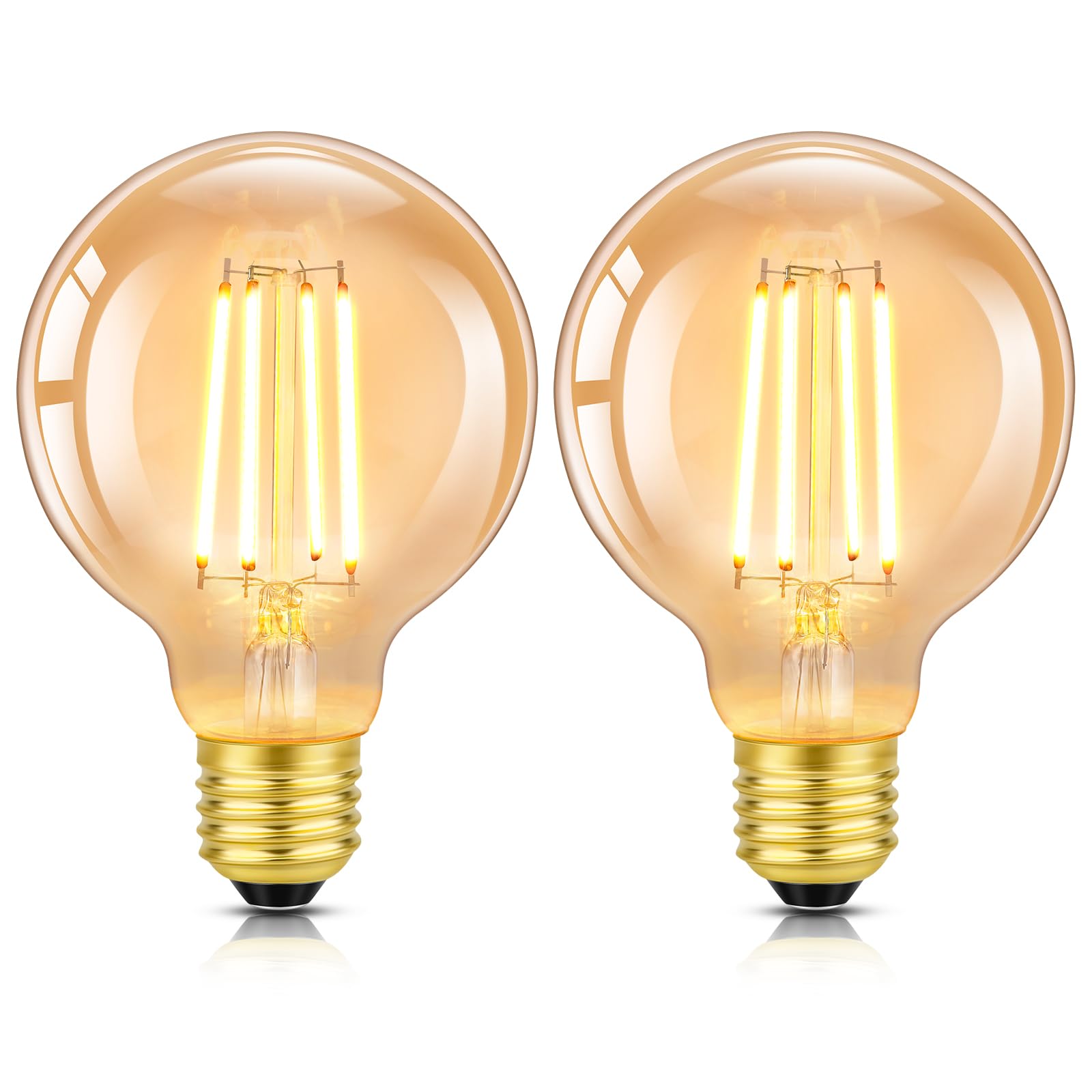 Morotty E27 Edison Screw Light Bulbs,4W Equivalent 40W,Globe Decorative Light Bulb,400lm,Warm White 2200K,Led Filament
