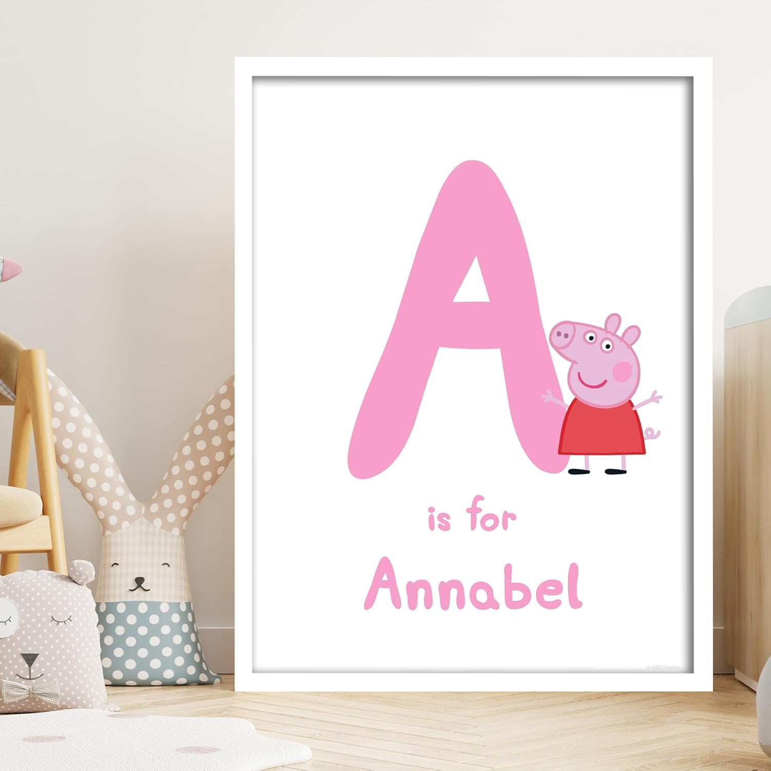 Themed Blue Peppa Pig Print - Peppa Letter And Personalised Name Pink Poster Wall Art (29.7Cm X 42Cm - A3)