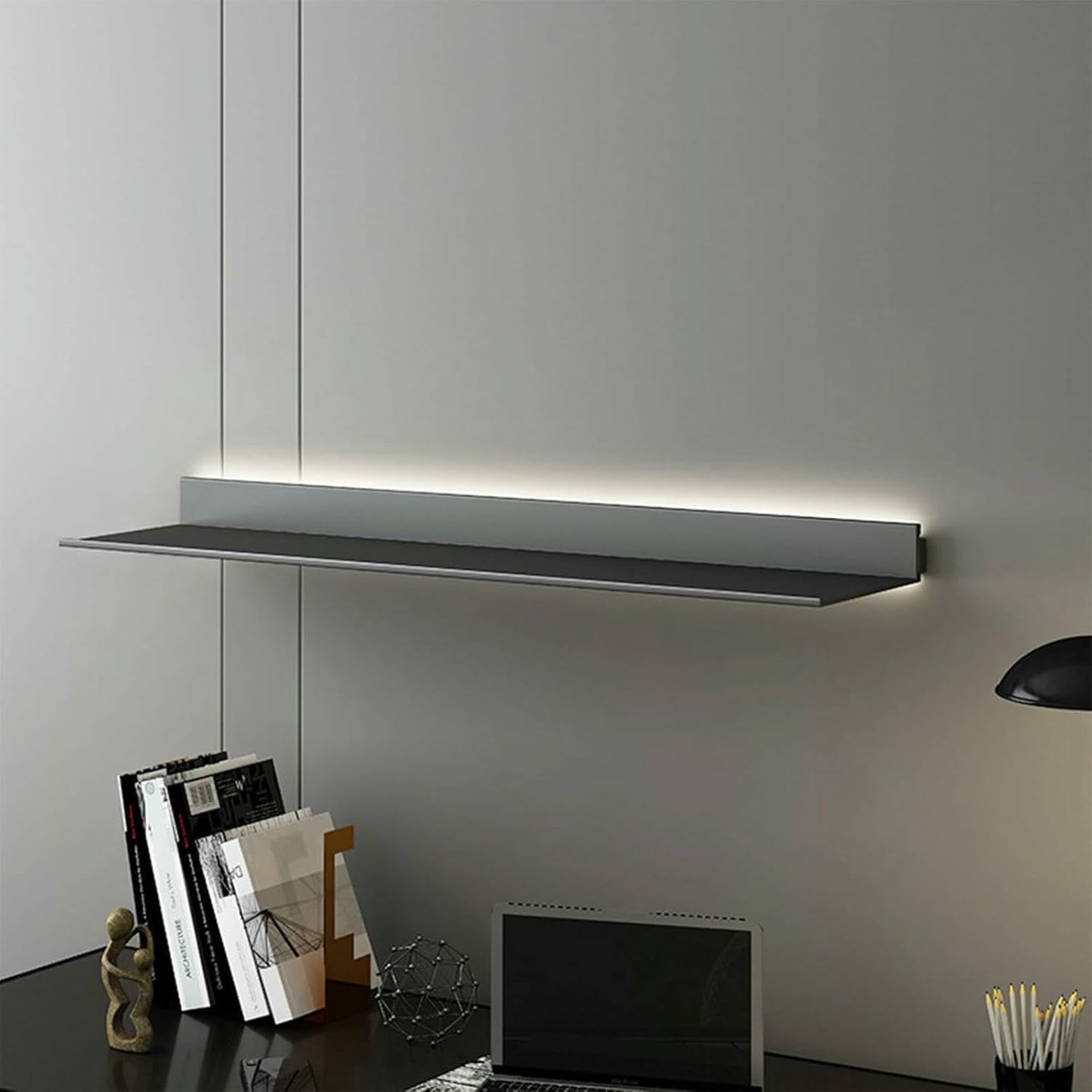 Étagère flottante murale en aluminium : optimisez vos murs encombrés grâce au rangement LED intégré