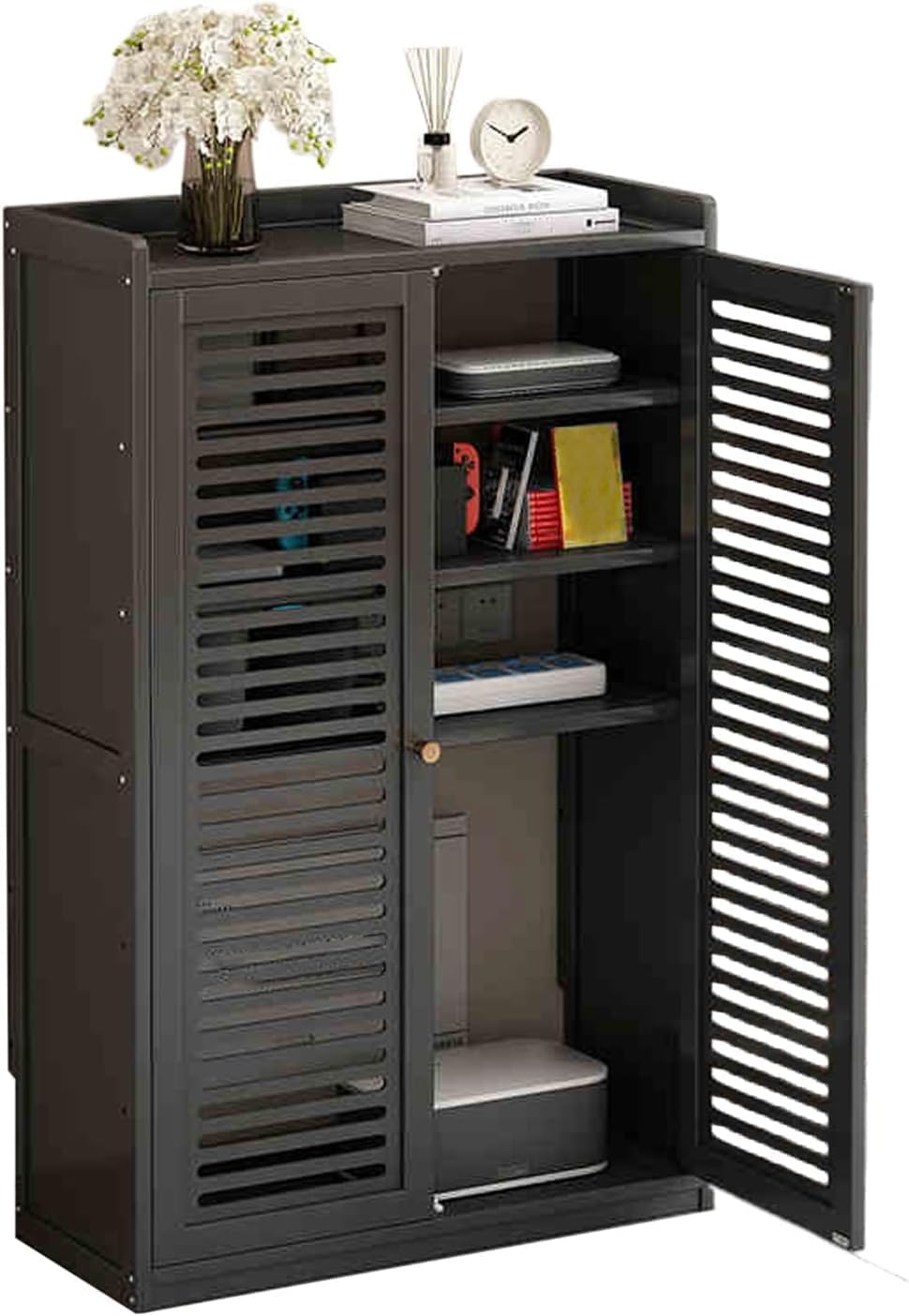 Bamboo Router Rack Wall Storage, Adjustable Shelves for WiFi Box, Large Capacity Hollow De