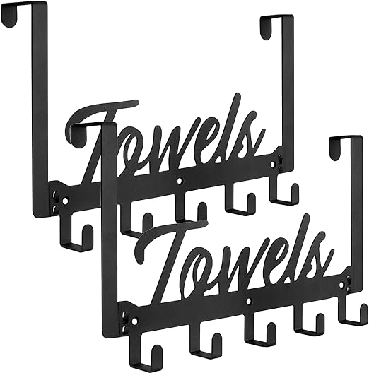 2 Pack Over The Door Hooks, Heavy Duty Over Door Towel Hanger with 10 Coat Hooks for Bedroom, Bathroom, Kitchen Towels, Bags, Hats