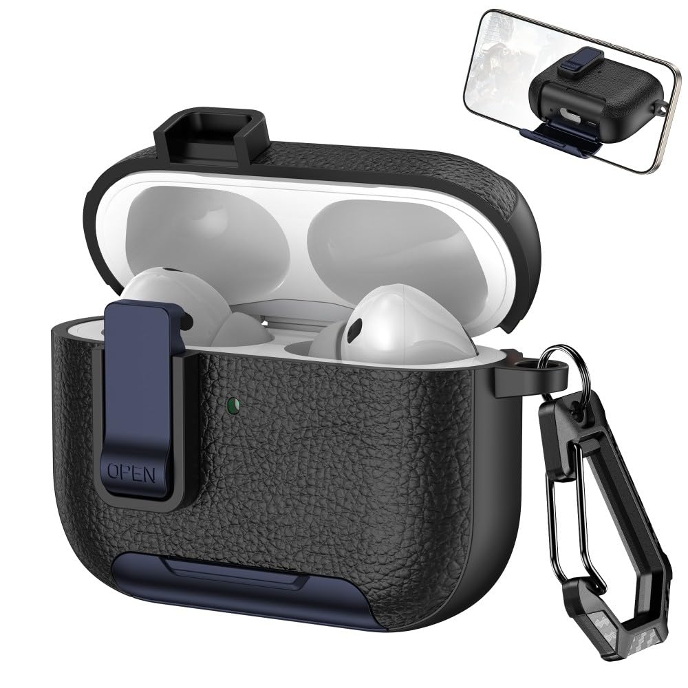 Coque AirPods Pro 2 en cuir et silicone luxe bleu marine - 7