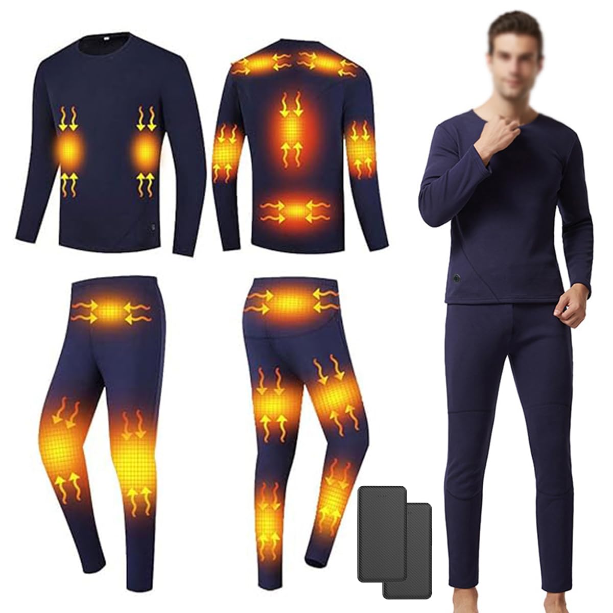 Ropa Interior térmica calefactable para Hombre con 16 Zonas de Calentamiento, Conjunto de Camisa y pantalón, Ropa Interior térmica eléctrica USB para Moto, Caza y esquí (batería Externa)