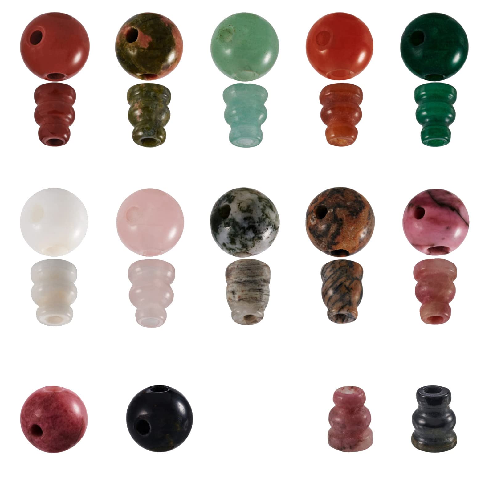 KISSITTY 12 Sets Natural Gemstone Guru Beads for Mala Making 10mm Three Hole Round Prayer Beads Energy Healing Real Stone Beads for Buddhist Bracelets Rosary Necklaces Jewelry Making