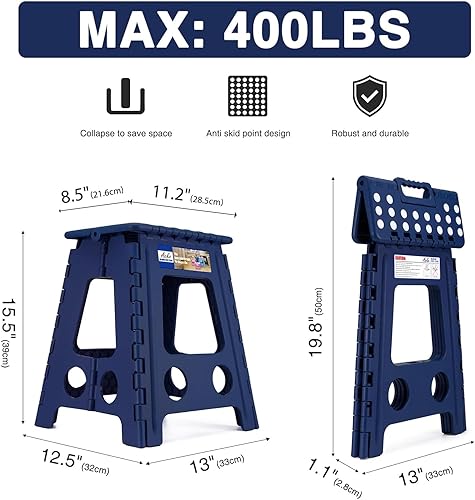 Miniatura 2 de ACKO Taburete plegable de 16 pulgadas, 400 libras, capacidad de peso, taburetes plegables de plástico para adultos y niños, taburete plegable