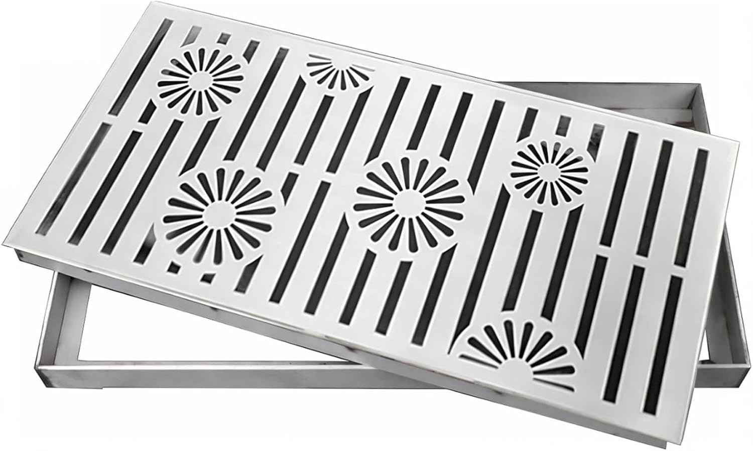 304 Stainless Steel Metal Grates for Drainage, Rectangular Drain Grates Outdoor, Manhole Cover and Frame for Yard, Garage, Patio, Driveway(30x60cm/12x24in)
