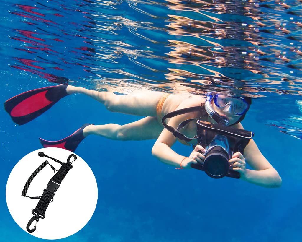 Accesorios de buceo, 2 unidades, cable en espiral para buceo, accesorios de buceo, herramientas de gancho para cámara subacuática, snorkeling, correa anticorrea, con clips de cierre rápido