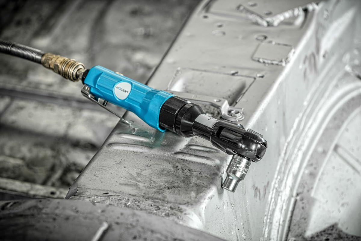 Högert Technik - Pneumatische Ratsche 1/2“, 6,2 Bar, 61 Nm, 150 U/min, Länge 262 Druckluftratsche Antrieb durch Druckluft luftratsche für Vulkanisierungs- und Kfz-Betrieben - Links- und rechtsdrehend