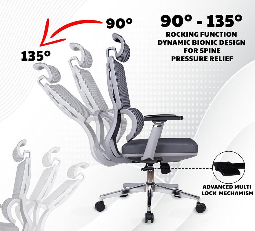 Image of Mesh High Back Ergonomic Chair | Executive Office Chair for Work from Home and for Study | Multi Lock System, Design for Long-Hour Tasks