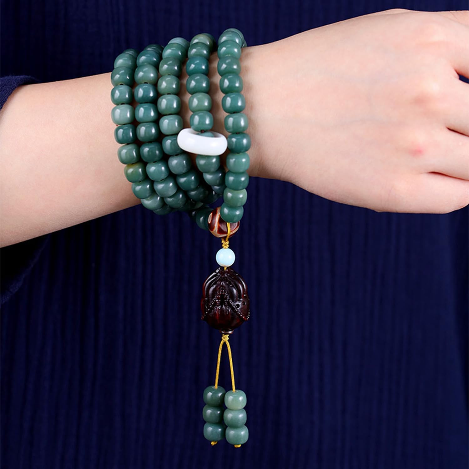 Natural Bodhi Seeds 108 Mala Beads Bracelet for Women Buddhist Prayer Beads Necklace with Praying Hands - Image 5
