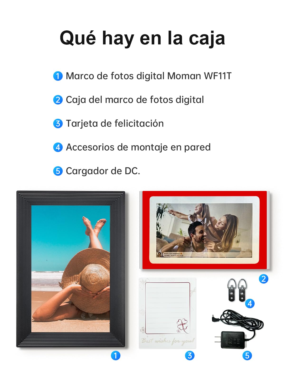 Moman Marco de Fotos Digital WF11T, 10.1 Pulgadas WiFi Memoria de 32GB para Compartir al Instante Montable en la Pared Regalo para Familia Amigos Cumpleaños, Marco-de-Fotos-Digital-WiFi-Foto