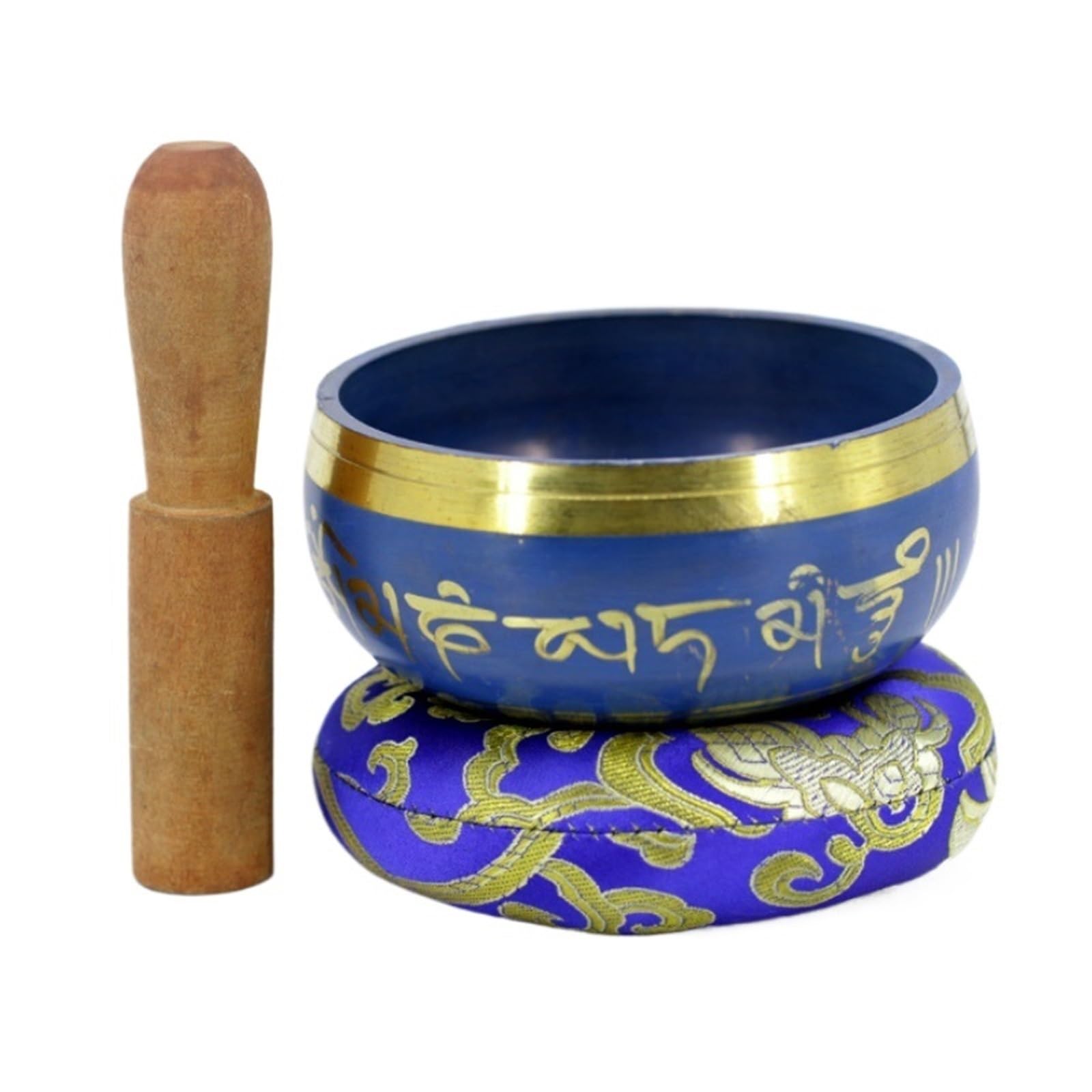 Cuenco tibetano Color azul cojín de seda mazo doble superficie