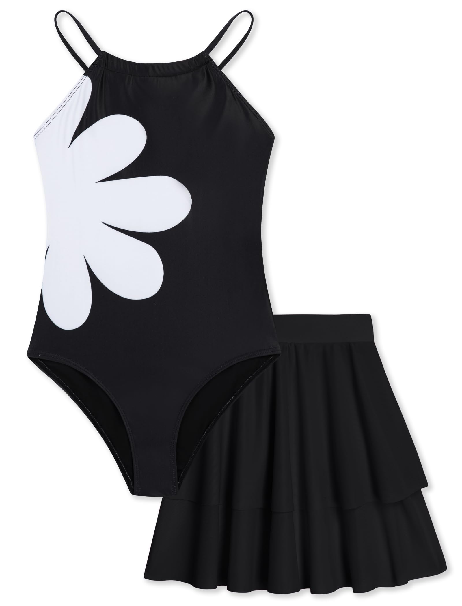 Girls One Piece Swimsuits with Mesh Skirt Tanikini Bathing Suit Swimwear 6-14Y