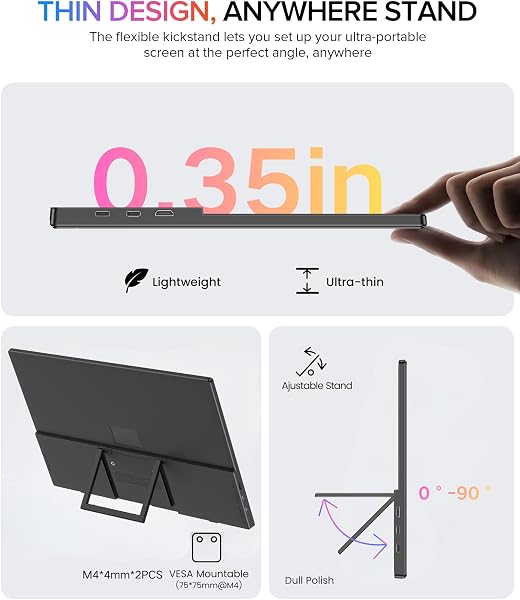 EVICIV EVICIV Portable Monitor 15.6" 1080P, 125% sRGB 3000:1 FHD 350Nit 16:9 Travel Second Screen w/VESA, Eyc Care USB-C Mini HDMI External Display for Laptop/PC/Phone/Tablet, Compatible with PS5/Xbox/Switch in use