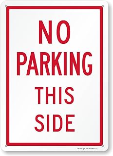 SmartSign 14 x 10 inch “No Parking This Side” Metal Sign with Pre-Cleared Holes, 40 mil Laminated Rustproof Aluminum, Red and White, Made in USA